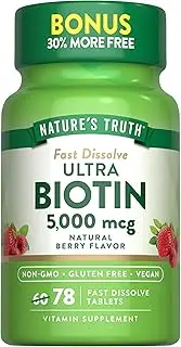 Ultra Biotin 5000mcg | 78 Fast Dissolve Tablets | Hair Skin and Nails Supplement | Natural Berry Flavor | Vegetarian, Non-GMO, Gluten Free | by Nature's Truth