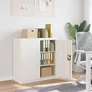 Steel Garage Storage Cabinet with 2 Doors and 2 Adjustable Shelves, 90 x 40 x 90 cm Lockable Doors File Counter Cabinet for Home, Office, Gym, School（White）