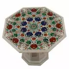 30" white Marble coffee Table Top malachite lapis Inlay with Marble stand fancy