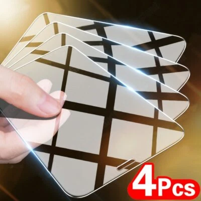 4PCS Clear Protective Glass For iPhone15 14 13 Pro X XR XS Max Screen Protector