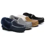 AUSTRALIAN SHEPHERD® UGG Slippers Men Sheepskin Wool Ankle Popo Moccasins Big Size - Grey / AU Ladies 14 / AU Men 12 / EU 45