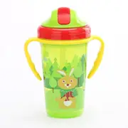 2PCS 300ML Shock-resistant Baby Sippy Cups Kids Drinking Bottles Infant Children Learn Drinking Dual Handles Straw Juice Slid Feeding(Green)