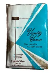 Vintage Vanity House Fine 100% Cotton fine muslin 2 Pillow Cases 42 x 36 NEW OS