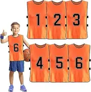 Soccer Scrimmage Practice Vests,6 Pack SprotsTrainingVests,ReversibleNumberedSoccerTeamPennies with Belt,Soccer Pinnies Quick Drying Football Team Jerseys for AdultYouthKids