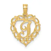 14K Yellow Gold 14Ky Heart Script Letter I Initial Charm