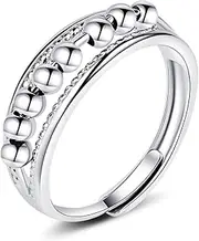 925 Sterling Silver Anti Anxiety Ring for Women Adjustable Fidget Rings with Spinner Beads Dainty Stress Relieving Ring Jewelry for Girls Daughter