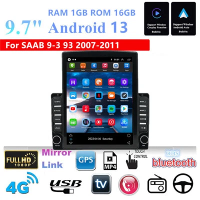 9.7'' Vertical Android 13 Car Stereo Radio GPS 1G+16GB For SAAB 9-3 93 2007-2011 (for: Saab)
