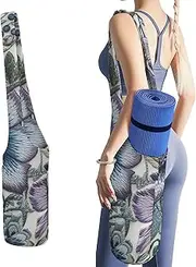 JKLQWH Blue Purple Flowers Printed Yoga Mat Bag Long Tote with Pockets for Your Yoga Accessories Exercise Yoga Mat Carrier Holder Multi-Functional Storage Bag Holds Most Pilates Mats