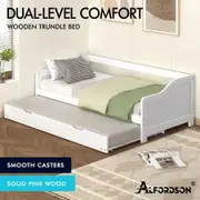 ALFORDSON Bed Frame Trundle 2x Single Size Wooden Daybed Base Timber White