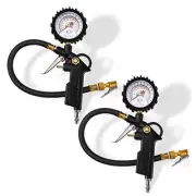 2 Pieces Tire Inflator Deflator Air Pressure Gauge with Rubber Hose 220 PSI