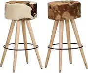Bar Stools 2 pcs Brown Rough Mango Wood and Real Leather,Table & Bar Stools 14.6KG-288085