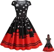alter-au Christmas Vintage Dress - Housewife Evening Dress | Christmas Tree Snowflake Printed Dresses Black