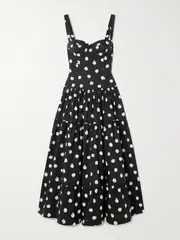 [Cara Cara] Cara Cara - Santiago Smocked Tiered Polka-dot Cotton-poplin Midi Dress - Black - US4 US 4 Black