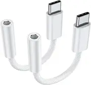 JXMOX USB Type C to 3.5mm Female Headphone Jack Adapter (2-Pack), USB C to Aux Audio Dongle Cable Cord Compatible with Samsung Galaxy S22 S21 S20 Ultra,S10 S9 Plus,Note 20 10,iPad Pro,MacBook,Pixel XL