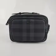 BURBERRY Paddy Men's Charcoal Checkered Messenger Bag New