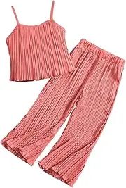 [Floerns] Toddler Girls 2 Piece Outfit Solid Cami Top and Wide Leg Pants Set