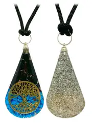 Black Tourmaline Turquoise Tree of Life Teardrop Orgonite Pendant Necklace