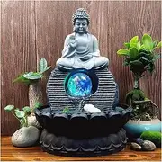 Waterfall Fountain Resin Material Tabletop Fountain, Lotus Sitting Buddha Fountain with LED Light, Feng Shui Ornaments Crafts Water Fountains Flowing Water Ornaments