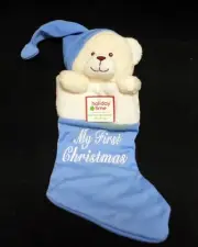 Embroidered Baby's First Christmas Teddy Bear Stocking - Plush 15" Light Blue