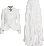 [Zadaos] Women Skirt Suits 2025 Fall Three Dimensional Embroidery White Blazer Jacket High Waist Pleated Skirt Two Pieces Set
