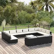 14 Piece Garden Lounge Set with Cushions Black Poly Rattan Outdoor Furniture