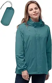 [33,000ft] Women's Lightweight Rain Jackets Hooded Breathable Packable Running Raincoats Active Trench Windbreaker with Hideaway Hood for Cycling Hiking