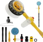 Auto Rotating Car Wash Brush Adjustable Auto Foaming Brush with Long Handle 360° Spin Brush Head High Pressure Cleaning Tool Multifunctional Car Foam Cleaning Kit for Home Car