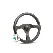 SAAS Steering Wheel Leather Lusso 350mm Contoured Grip Black Aluminium Spokes