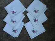 New Vintage Flower Table Runner 6 Napkins White 10"x10"