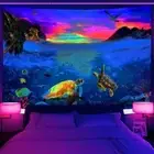 Large Wall Art Blacklight Poster UV Reactive Tapestry Wall Hanging Tropical Aqua