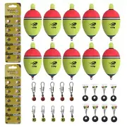 10x Fishing Luminous Foam Floats Bobbers Stopper Space Beans Sea Tackle +Battery