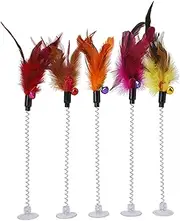 5pcs Plastic Cat Toys Feather Funny Spring Bell Pet Products Bottom Sucker Elastic Cats Interactive Toys, Style2