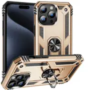 For iPhone 15 Pro Max Tough Shockproof Cover Magnetic Ring Holder Kickstand Gold