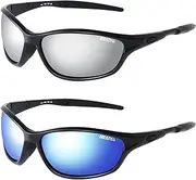 AEANU Sport Glasses for Men Women - UV400 Protection Glasses - Driving Cycling Running Glasses - Smoke + Mirror/Smoke + Blue Mirror - pack of 2