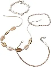 [Tummy Tub] Bracelets,Bracelet Jewellery,Anklet String Charm,Silver Chain 4PCS Gold Boho Single Layer Anklets for Women Seashell Gravel Pendant Foot Chains Beads Charm Beach Bracelet Anklets of The Rings Leather