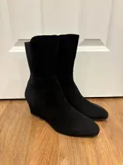 NWT Stuart Weitzman Beatrice Suede Booties Wedge Black Leather Heeled Boot sz 10