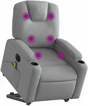 'vidaXL Electric Stand-Up Massage Recliner Chair in Light Grey Fabric with Power Lift & Recline Functions, Vibration Massage, and Cup Holders