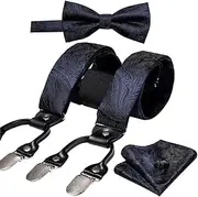 [keusyoi] Blue Bowtie Suspender Set for Men Silk Bows Fashion Back Strap Floral Bowtie Paisley Suspender Adjustable