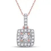 10k Rose Gold Round Diamond Square Pendant 1/6 Cttw