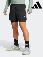 adidas Black Own the Run CLIMACOOL 2-in-1 Shorts (E66416) | $81