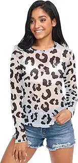 [RPLIFE] Leopard Spots Black White Mesh Top Long Sleeve, Sheer Sleeve Top S-XXL