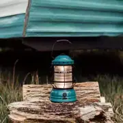 Barebones Living Forest Lantern Dusty Teal Warm Ambient LED Light Stamped Steel