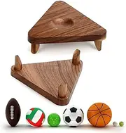 2 Pack Ball Stand Holder Display Stand for Basketball Football Soccer Holder Rack Autographed Ball Memorabilia Display Case Solid Walnut Wood Made Ball Display Stand