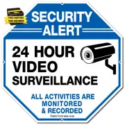 Video Surveillance Sign,Security Camera Sign, 12X12 Security Alert 24 Hour Video
