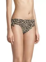 DKNY Black Leopard Print Cinch Tie Side Bikini Swimsuit Bottoms NWT Small
