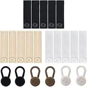 SourceTon 15 Pieces Elastic Waist Extenders and 6 Pants Button Extenders, Two Types Strong Adjustable Pants Button Extenders in Black, White and Khaki for Jeans, Trousers and Skirt