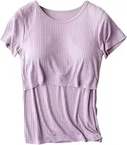 [Generic] Womens Maternity Short Sleeve Side Button Crew Neck Solid Color Tops T Shirt for Breastfeeding Couples Halloween Maternity Shirts