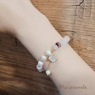 【焦糖小姐 Ms caramelo】紫羅蘭天然石+淡水珍珠(幸運草 手鍊)