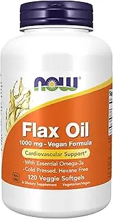 NOW Supplements, Flax Oil 1000 mg with Essential Omega-3s, Cold Pressed, Hexane Free, Vegan Formula, 120 Veg Softgels
