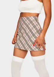 [Bailey Rose] Pink Plaid Mini Skirt